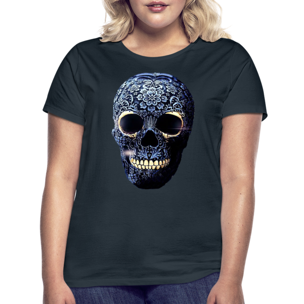 T-Shirt Damen Oberteil Frauen kurzarm Tshirt Baumwolle Rundhals Top Streetwear - Navy
