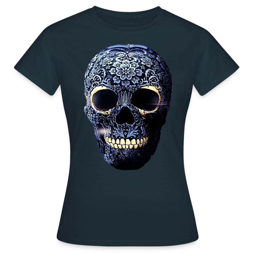 T-Shirt Damen Oberteil Frauen kurzarm Tshirt Baumwolle Rundhals Top Streetwear - Navy