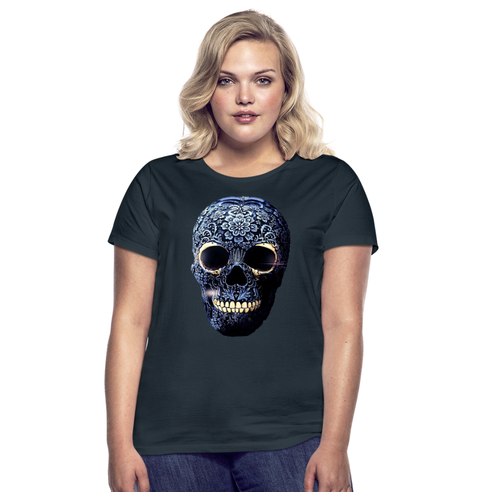 T-Shirt Damen Oberteil Frauen kurzarm Tshirt Baumwolle Rundhals Top Streetwear - Navy