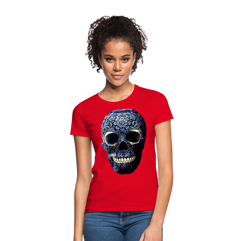 T-Shirt Damen Oberteil Frauen kurzarm Tshirt Baumwolle Rundhals Top Streetwear - Rot