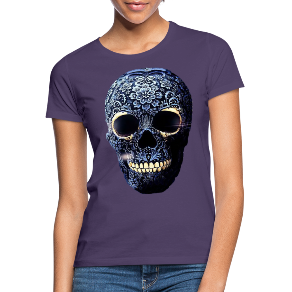 T-Shirt Damen Oberteil Frauen kurzarm Tshirt Baumwolle Rundhals Top Streetwear - Dunkellila