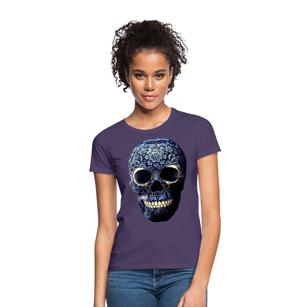 T-Shirt Damen Oberteil Frauen kurzarm Tshirt Baumwolle Rundhals Top Streetwear - Dunkellila