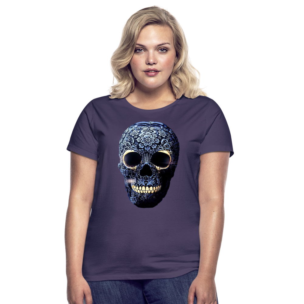 T-Shirt Damen Oberteil Frauen kurzarm Tshirt Baumwolle Rundhals Top Streetwear - Dunkellila