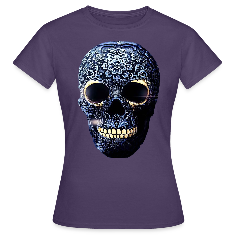 T-Shirt Damen Oberteil Frauen kurzarm Tshirt Baumwolle Rundhals Top Streetwear - Dunkellila