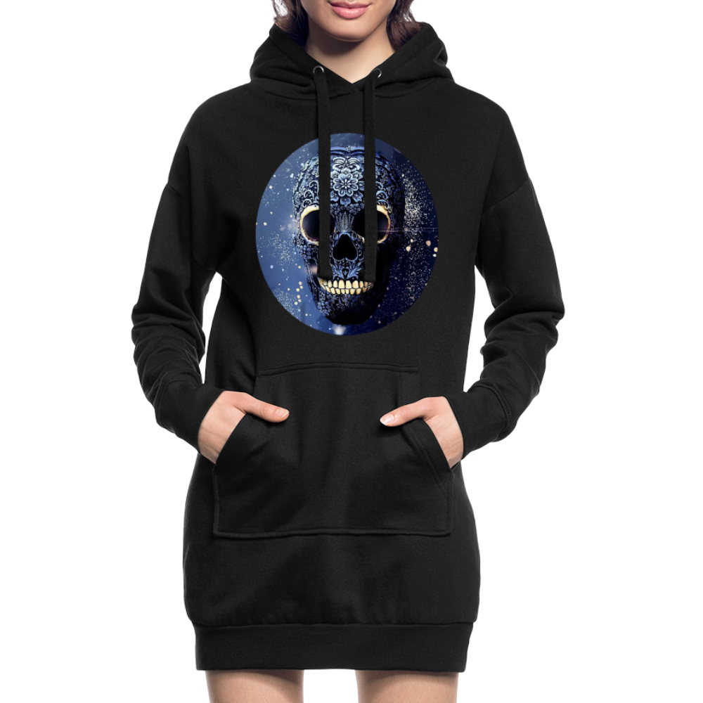 Hoodie-Kleid Kapuzenpullover Sweatshirt Pulloverkleid Hoodie Pulli Tunika Damen - Schwarz