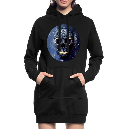 Hoodie-Kleid Kapuzenpullover Sweatshirt Pulloverkleid Hoodie Pulli Tunika Damen - Schwarz