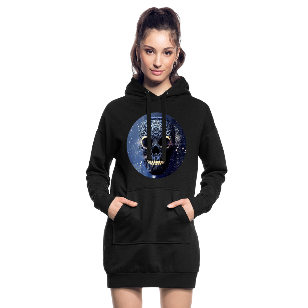 Hoodie-Kleid Kapuzenpullover Sweatshirt Pulloverkleid Hoodie Pulli Tunika Damen - Schwarz