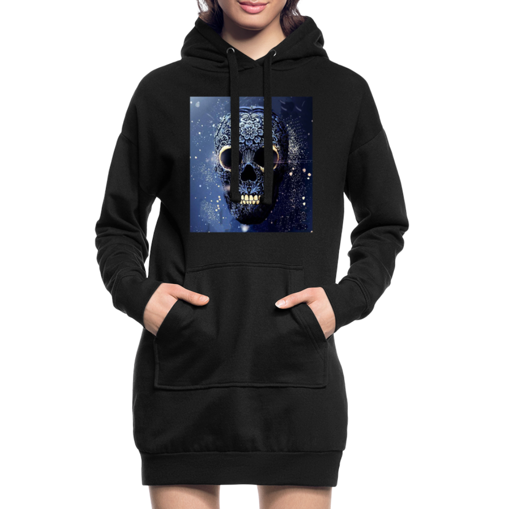 Hoodie-Kleid Kapuzenpullover Sweatshirt Pulloverkleid Hoodie Pulli Tunika Damen - Schwarz