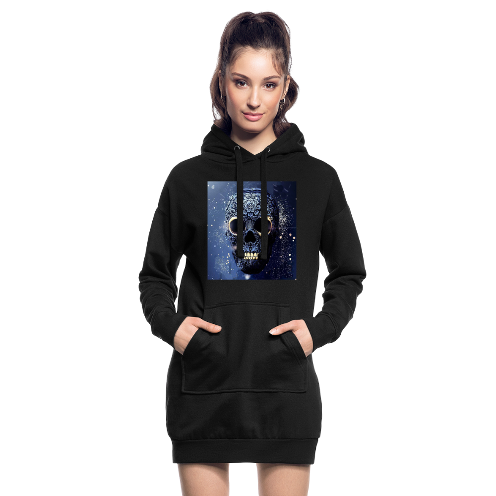 Hoodie-Kleid Kapuzenpullover Sweatshirt Pulloverkleid Hoodie Pulli Tunika Damen - Schwarz