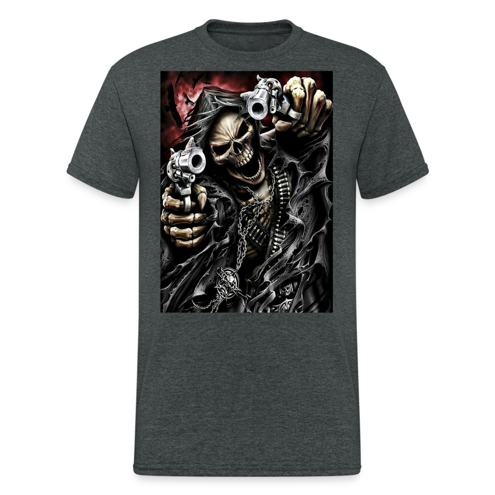 Fashion Herren Horror Skull 3D T-Shirt Rundhals Unisex Sommer Streetwear - Dunkelgrau meliert