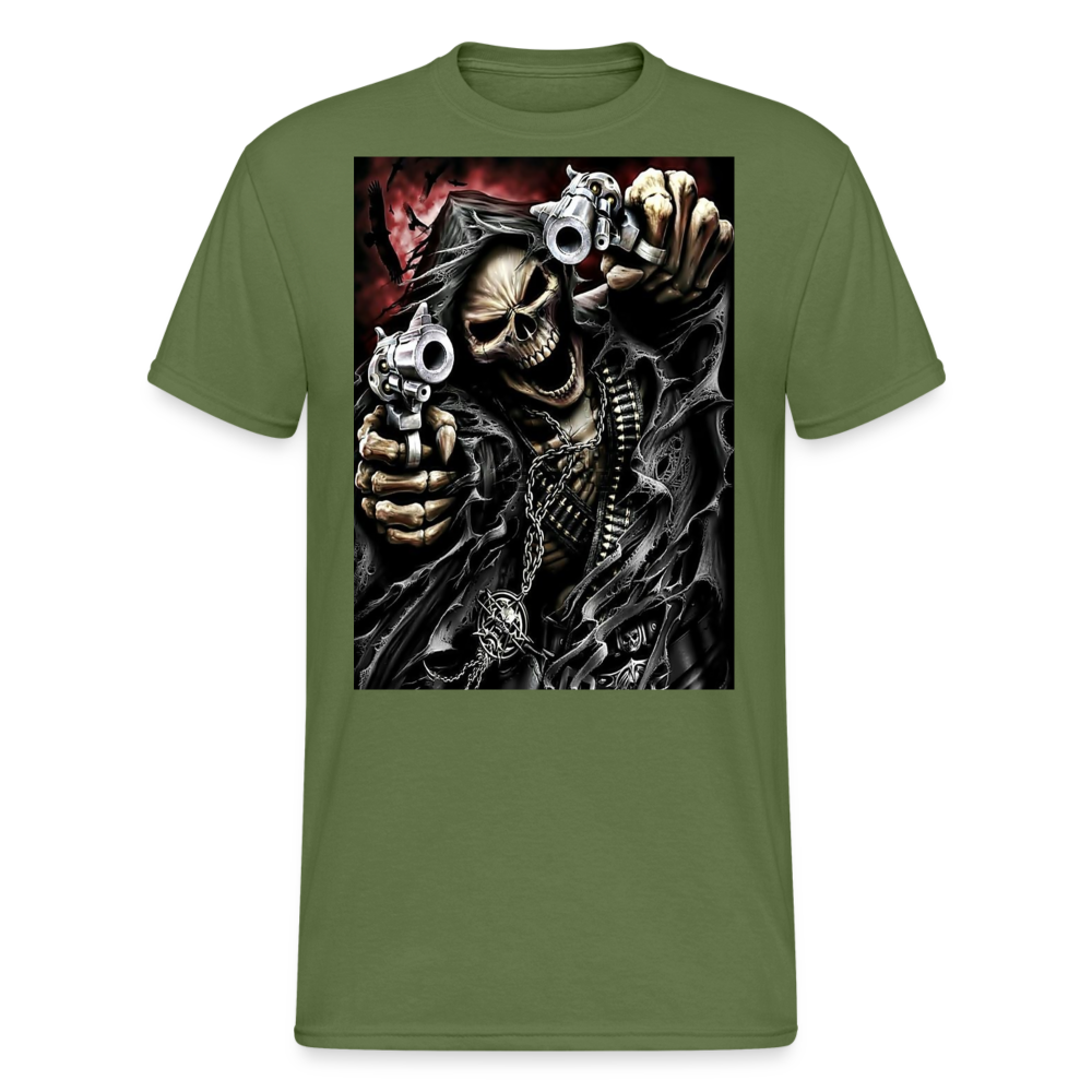 Fashion Herren Horror Skull 3D T-Shirt Rundhals Unisex Sommer Streetwear - Militärgrün