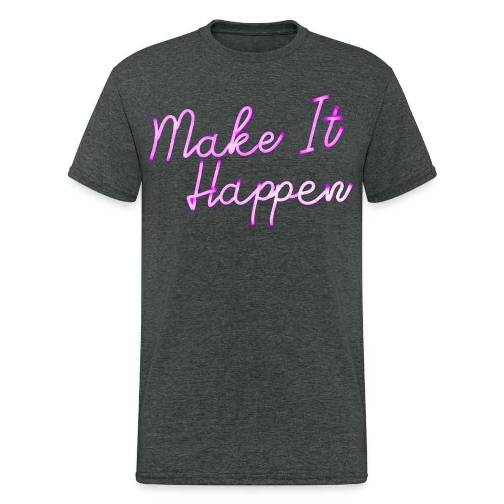 Fashion Herren Make It Happen 3D T-Shirt Rundhals Unisex Sommer Streetwear - Dunkelgrau meliert