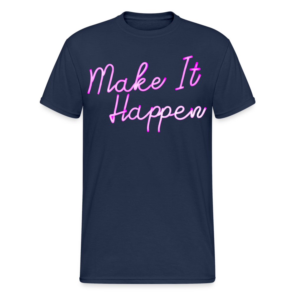 Fashion Herren Make It Happen 3D T-Shirt Rundhals Unisex Sommer Streetwear - Navy