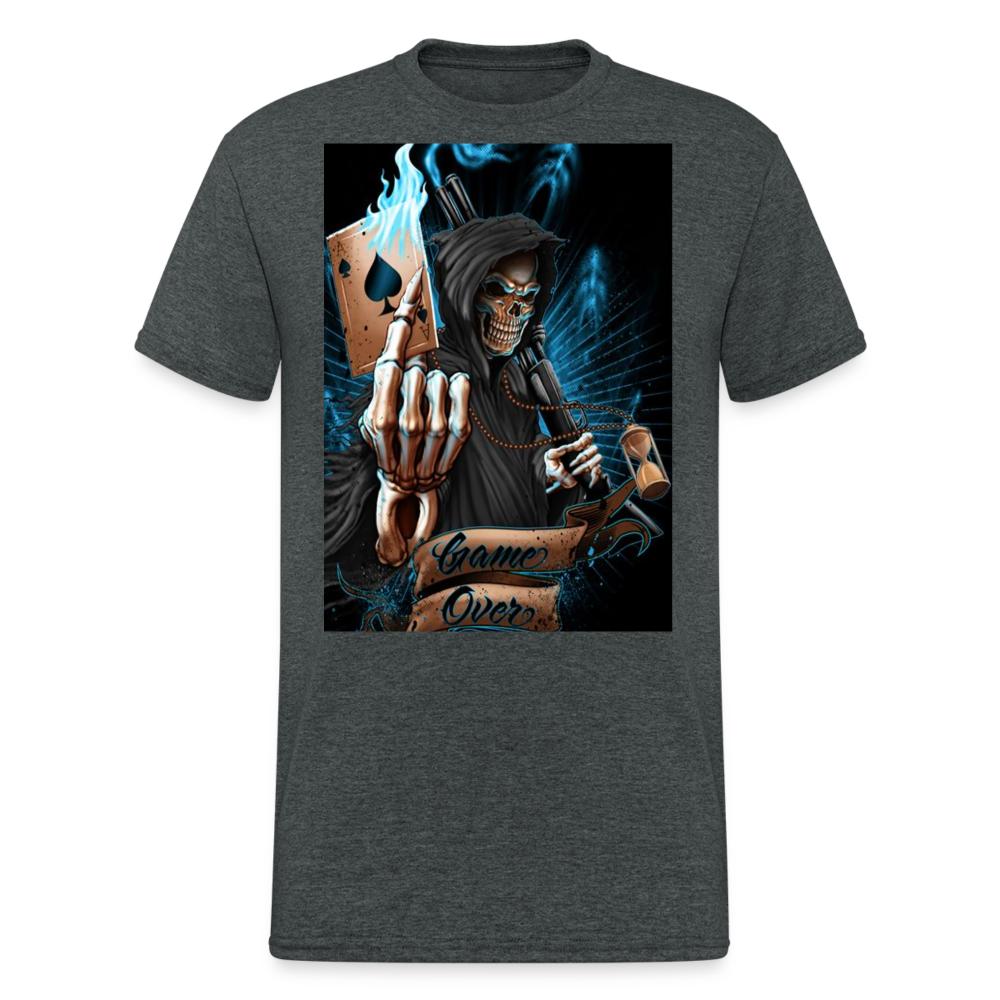 Fashion Herren Horror Skull 3D T-Shirt Rundhals Unisex Sommer Streetwear - Dunkelgrau meliert