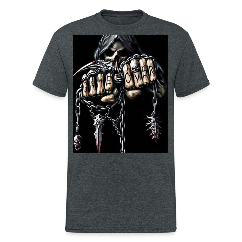 Fashion Herren Horror Skull 3D T-Shirt Rundhals Unisex Sommer Streetwear - Dunkelgrau meliert