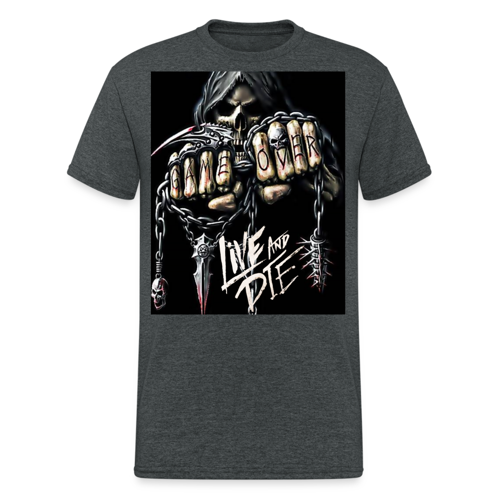 Fashion Herren Horror Skull 3D T-Shirt Rundhals Unisex Sommer Streetwear - Dunkelgrau meliert