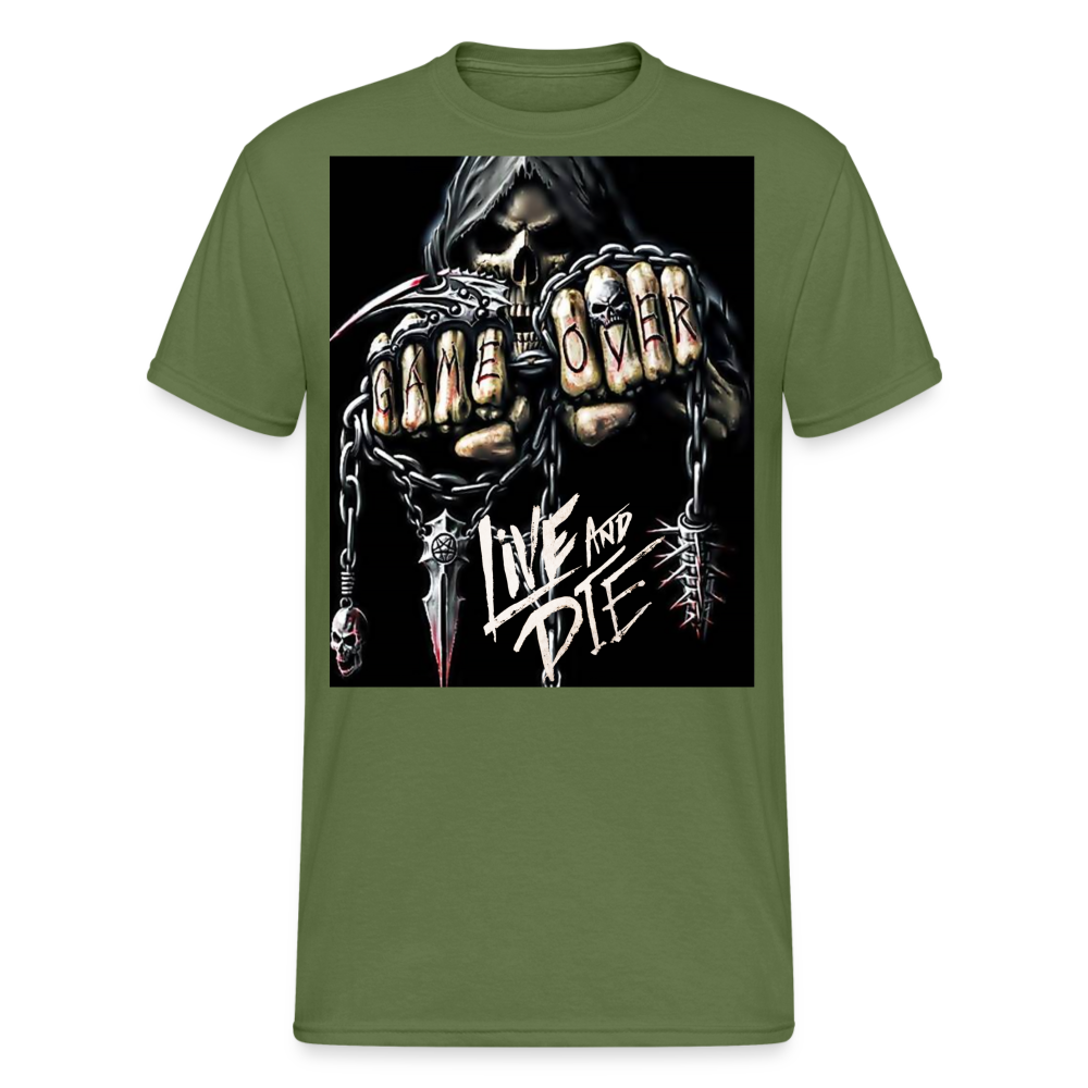 Fashion Herren Horror Skull 3D T-Shirt Rundhals Unisex Sommer Streetwear - Militärgrün