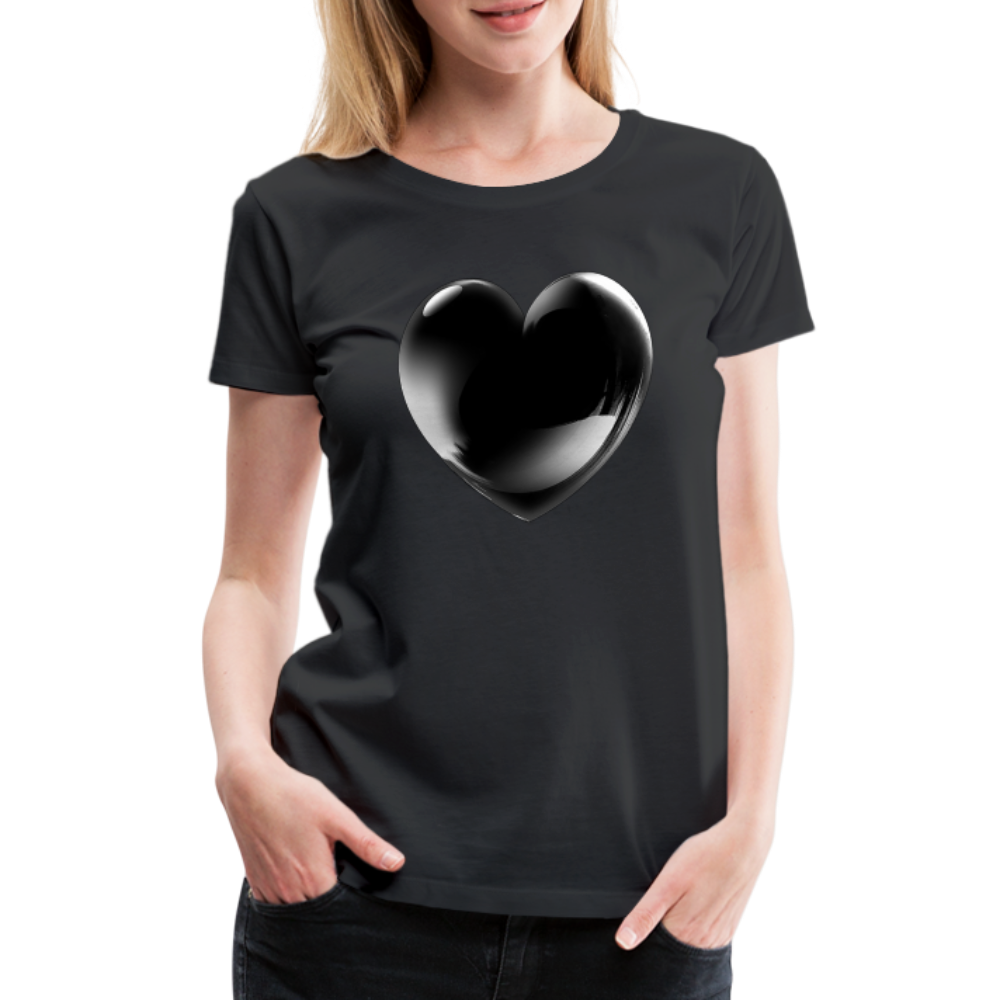 Damen Sommer Top 3D Herz T-Shirt Rundhals Streetwear lockeres Damentop - Schwarz