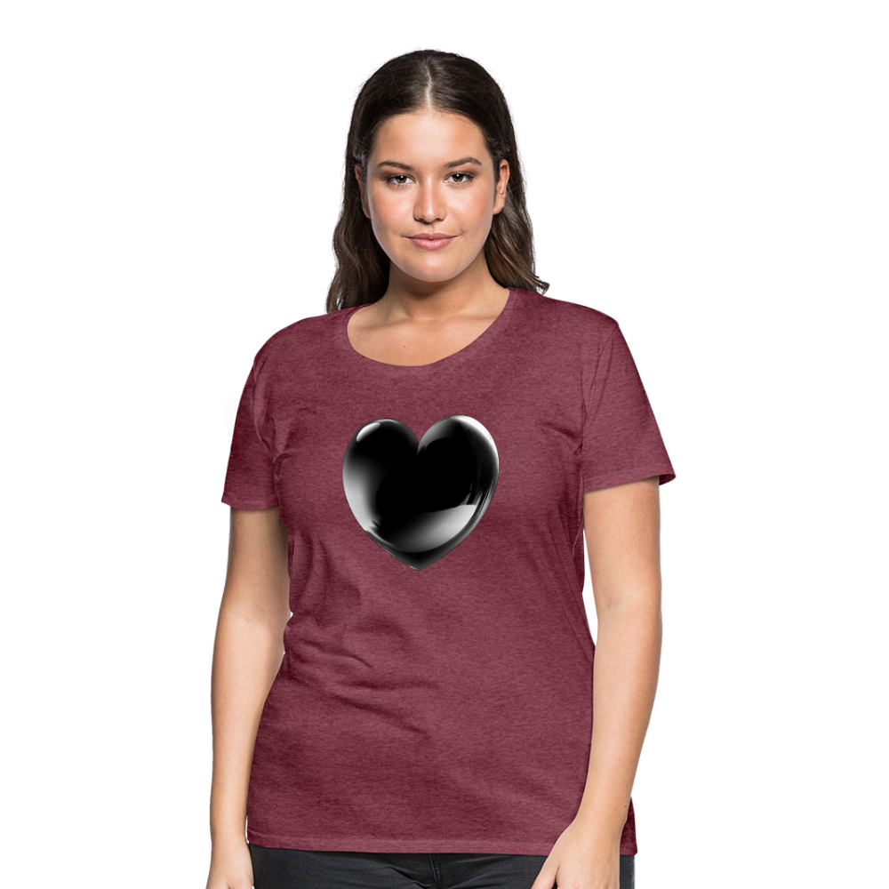 Damen Sommer Top 3D Herz T-Shirt Rundhals Streetwear lockeres Damentop - Bordeauxrot meliert