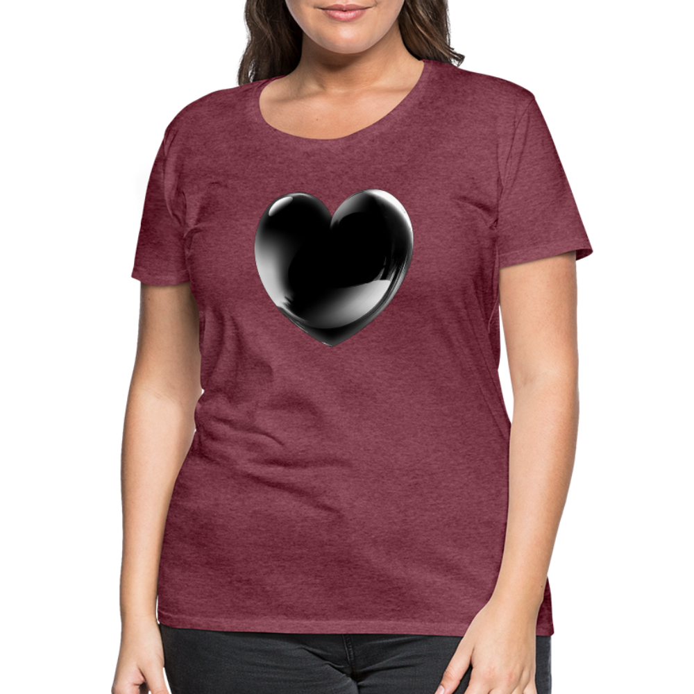 Damen Sommer Top 3D Herz T-Shirt Rundhals Streetwear lockeres Damentop - Bordeauxrot meliert