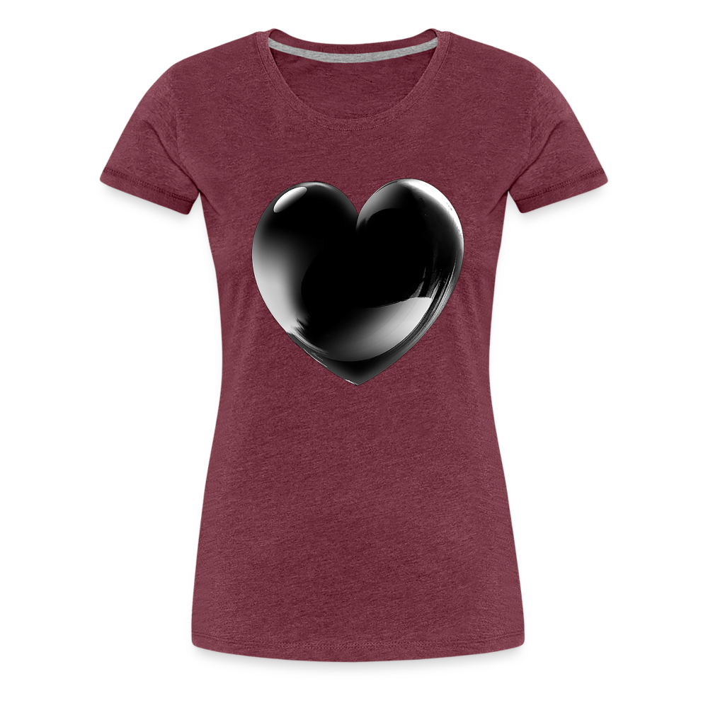 Damen Sommer Top 3D Herz T-Shirt Rundhals Streetwear lockeres Damentop - Bordeauxrot meliert