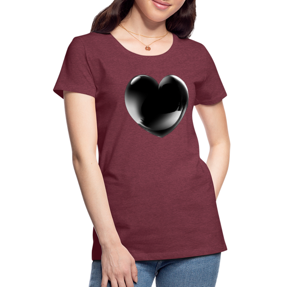 Damen Sommer Top 3D Herz T-Shirt Rundhals Streetwear lockeres Damentop - Bordeauxrot meliert