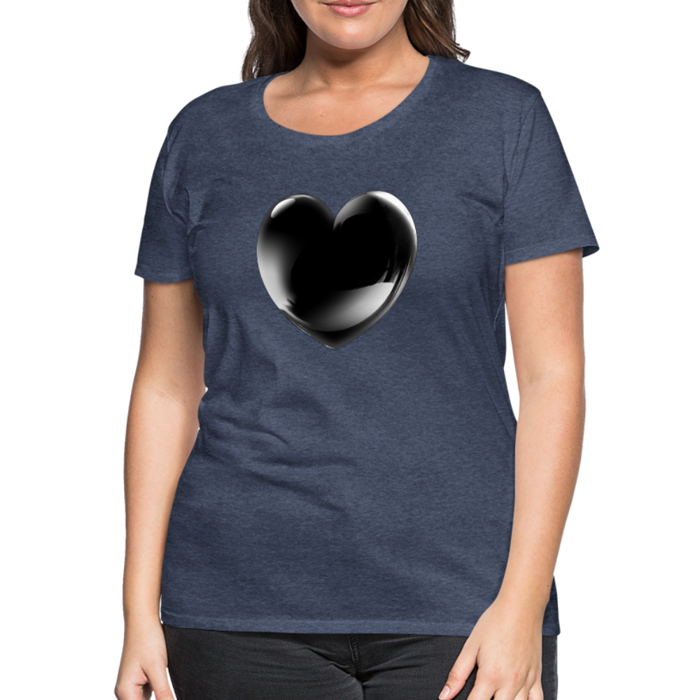 Damen Sommer Top 3D Herz T-Shirt Rundhals Streetwear lockeres Damentop - Blau meliert