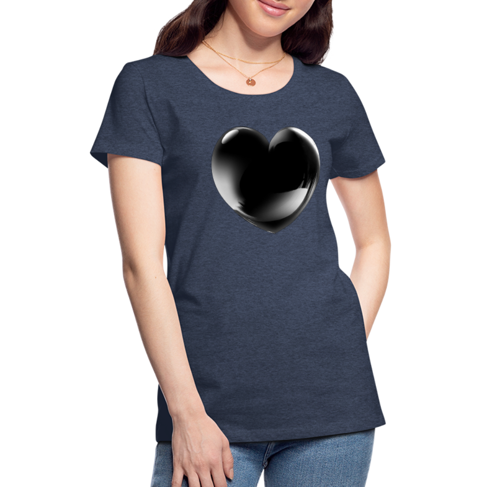 Damen Sommer Top 3D Herz T-Shirt Rundhals Streetwear lockeres Damentop - Blau meliert