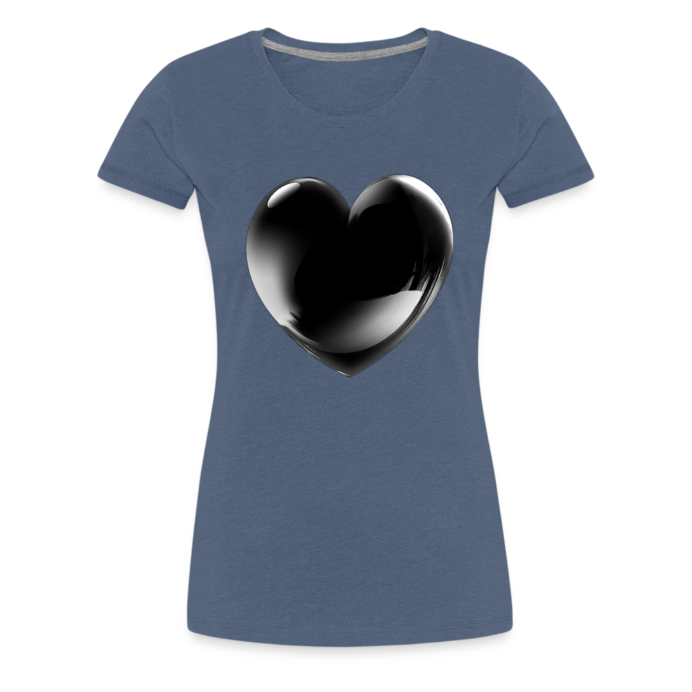 Damen Sommer Top 3D Herz T-Shirt Rundhals Streetwear lockeres Damentop - Blau meliert