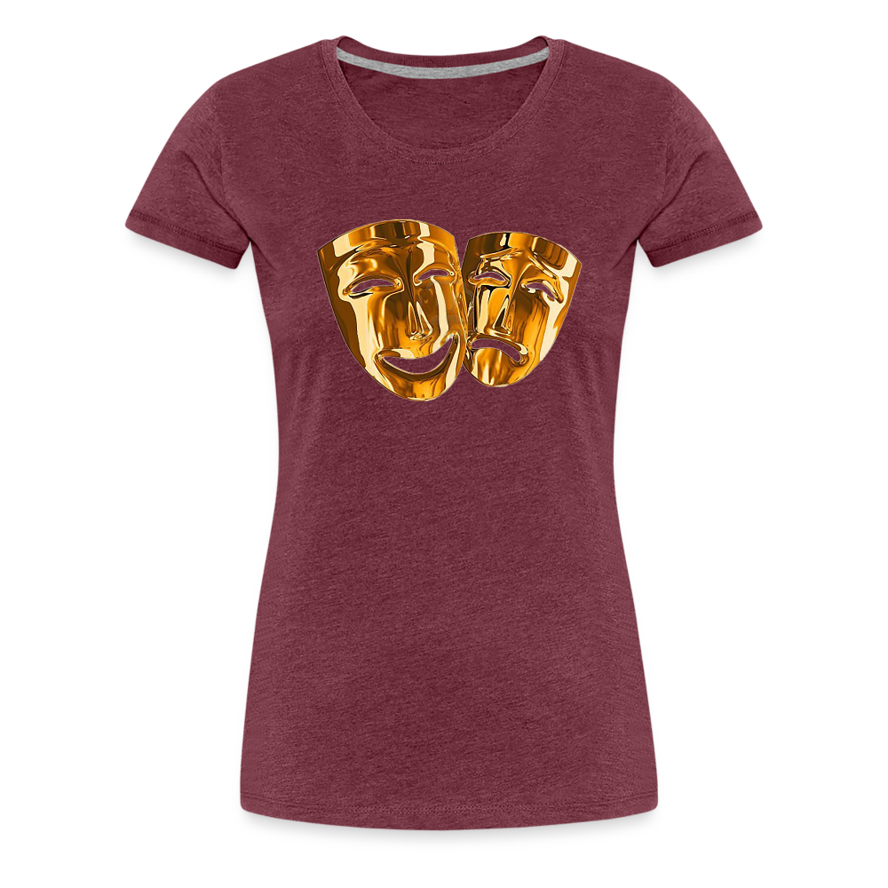 Damen Sommer Top 3D Maske T-Shirt Rundhals Streetwear lockeres Damentop - Bordeauxrot meliert