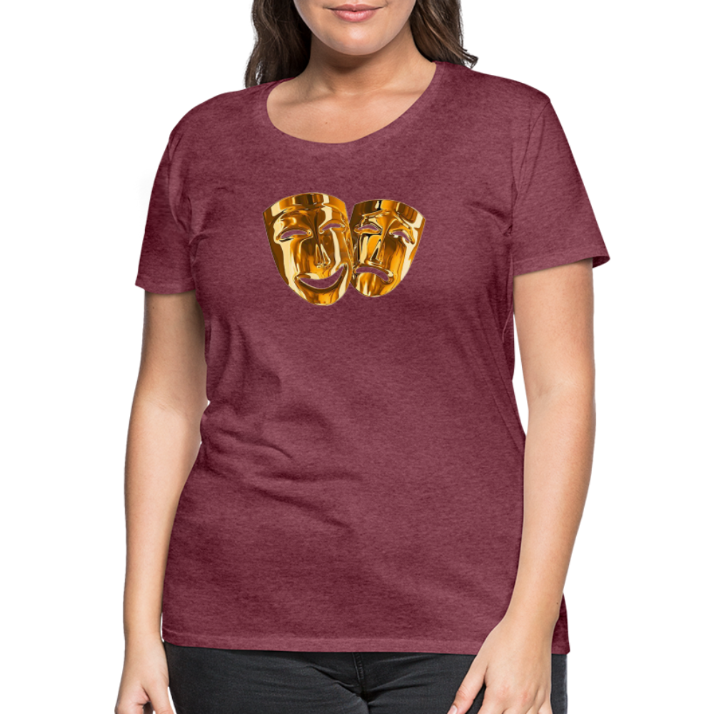 Damen Sommer Top 3D Maske T-Shirt Rundhals Streetwear lockeres Damentop - Bordeauxrot meliert