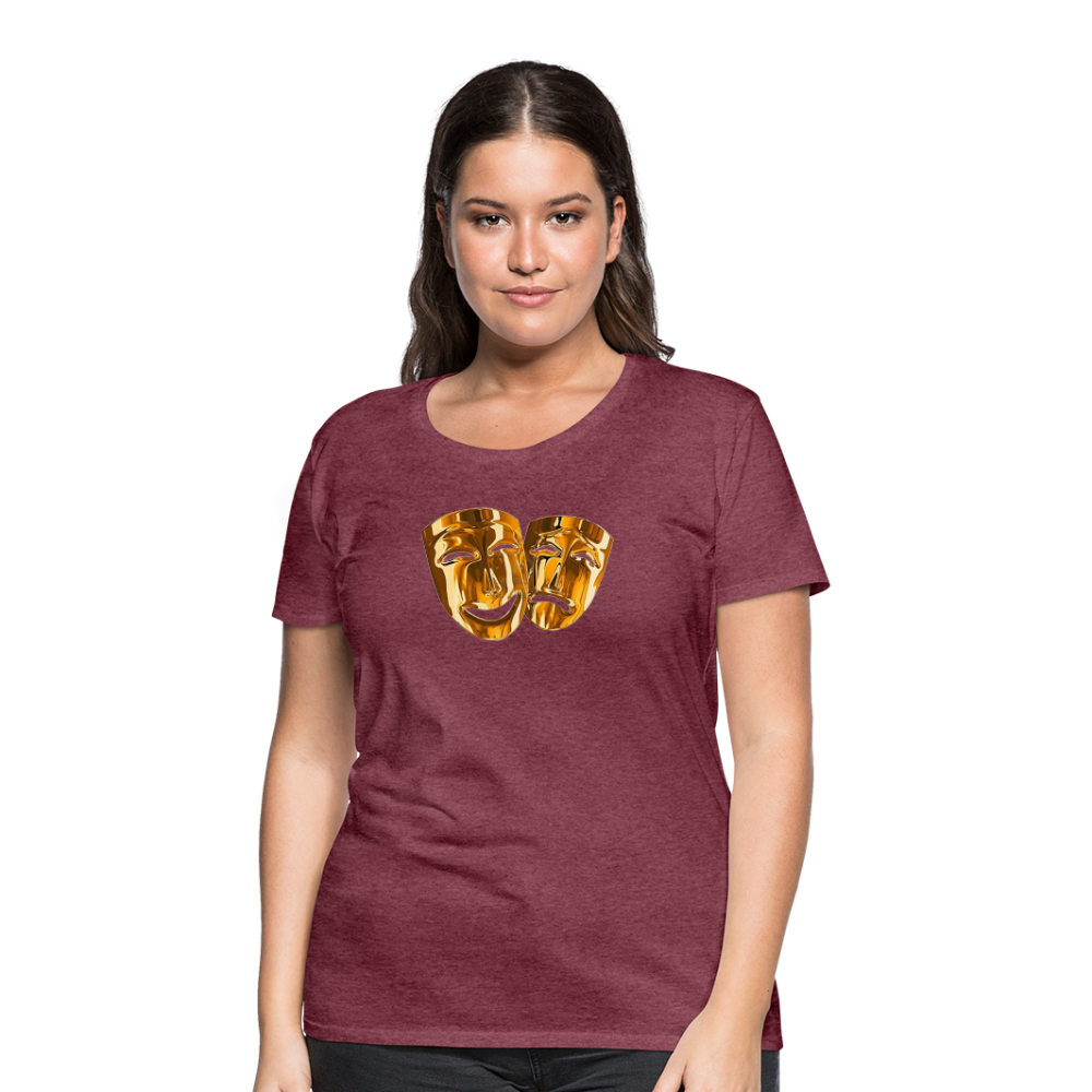 Damen Sommer Top 3D Maske T-Shirt Rundhals Streetwear lockeres Damentop - Bordeauxrot meliert
