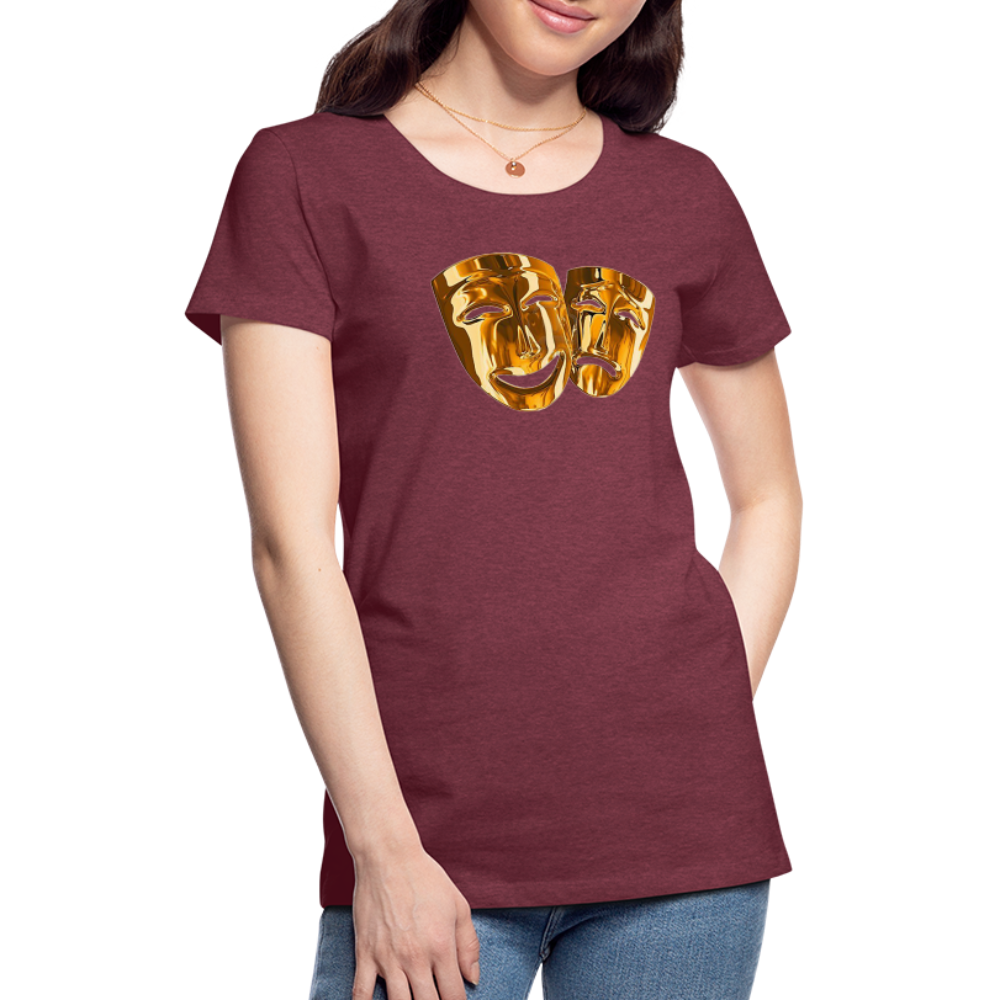 Damen Sommer Top 3D Maske T-Shirt Rundhals Streetwear lockeres Damentop - Bordeauxrot meliert
