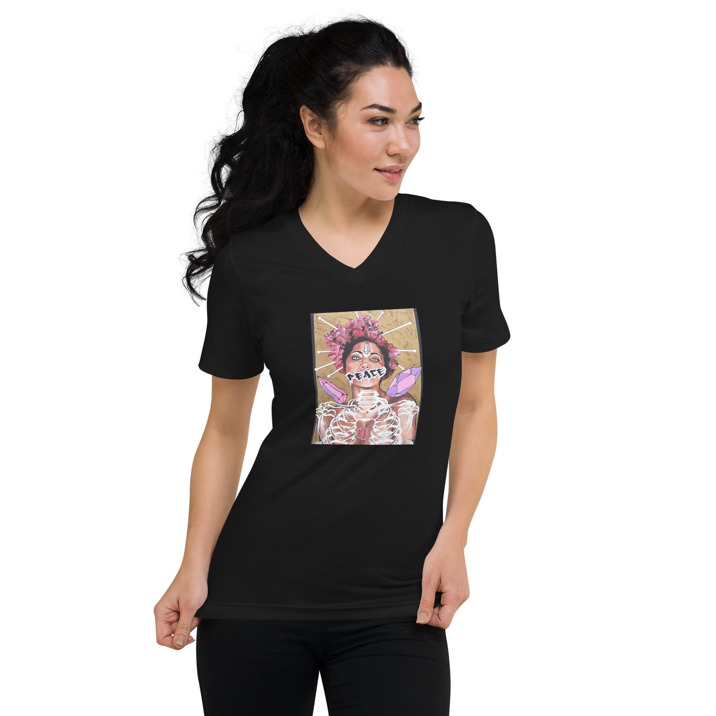 Kurzärmeliges Unisex-T-Shirt mit V-Ausschnitt PEACE