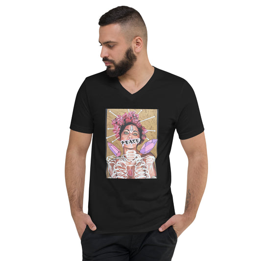 Kurzärmeliges Unisex-T-Shirt mit V-Ausschnitt Peace