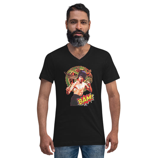 Kurzärmeliges Unisex-T-Shirt mit V-Ausschnitt Bruce Lee
