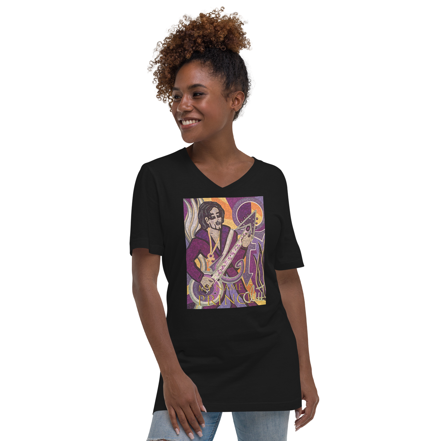 Kurzärmeliges Unisex-T-Shirt mit V-Ausschnitt My name is Prince