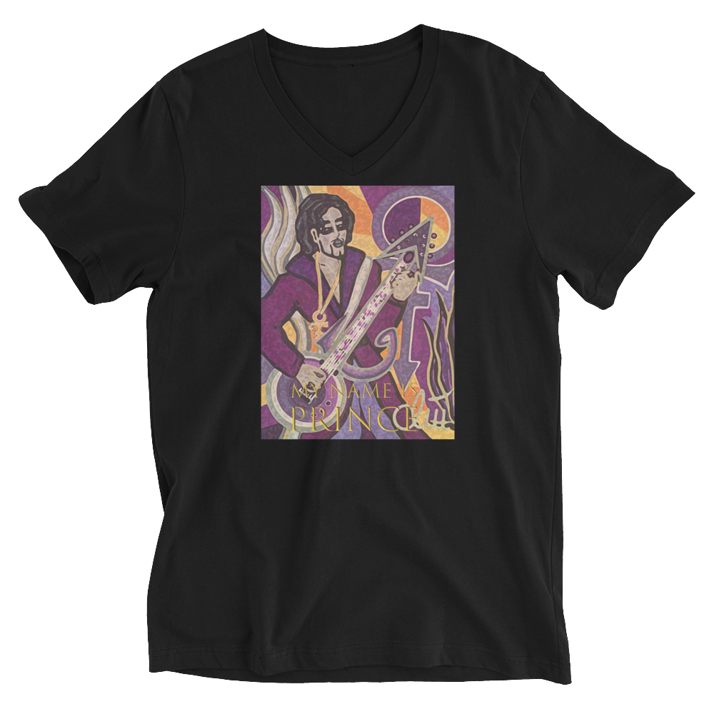 Kurzärmeliges Unisex-T-Shirt mit V-Ausschnitt My name is Prince