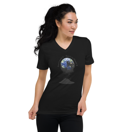 Kurzärmeliges Unisex-T-Shirt mit V-Ausschnitt Don't waste it. There is no Planet B.