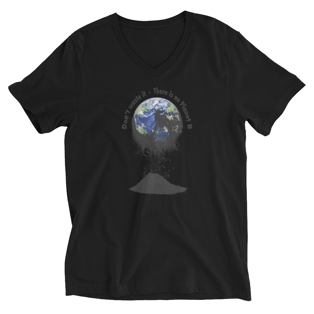 Kurzärmeliges Unisex-T-Shirt mit V-Ausschnitt Don't waste it. There is no Planet B.