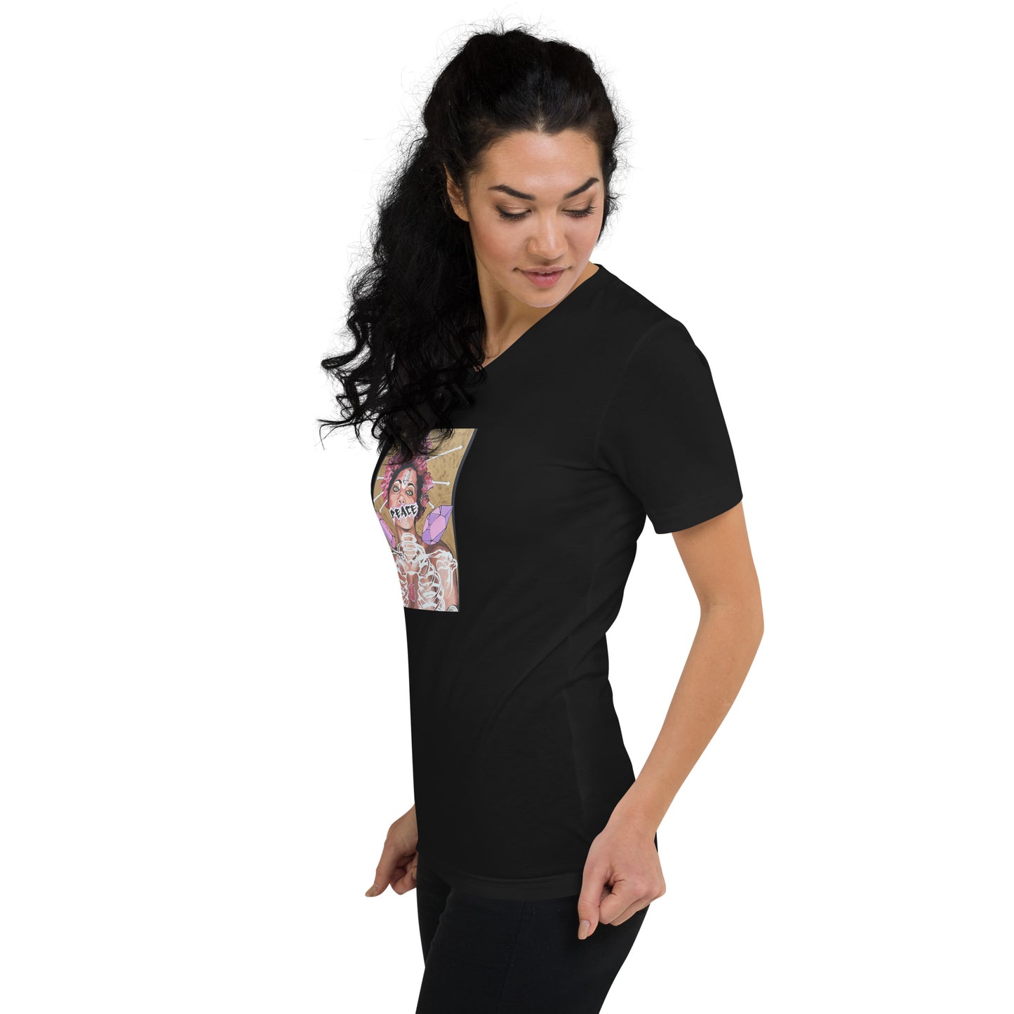 Kurzärmeliges Unisex-T-Shirt mit V-Ausschnitt PEACE