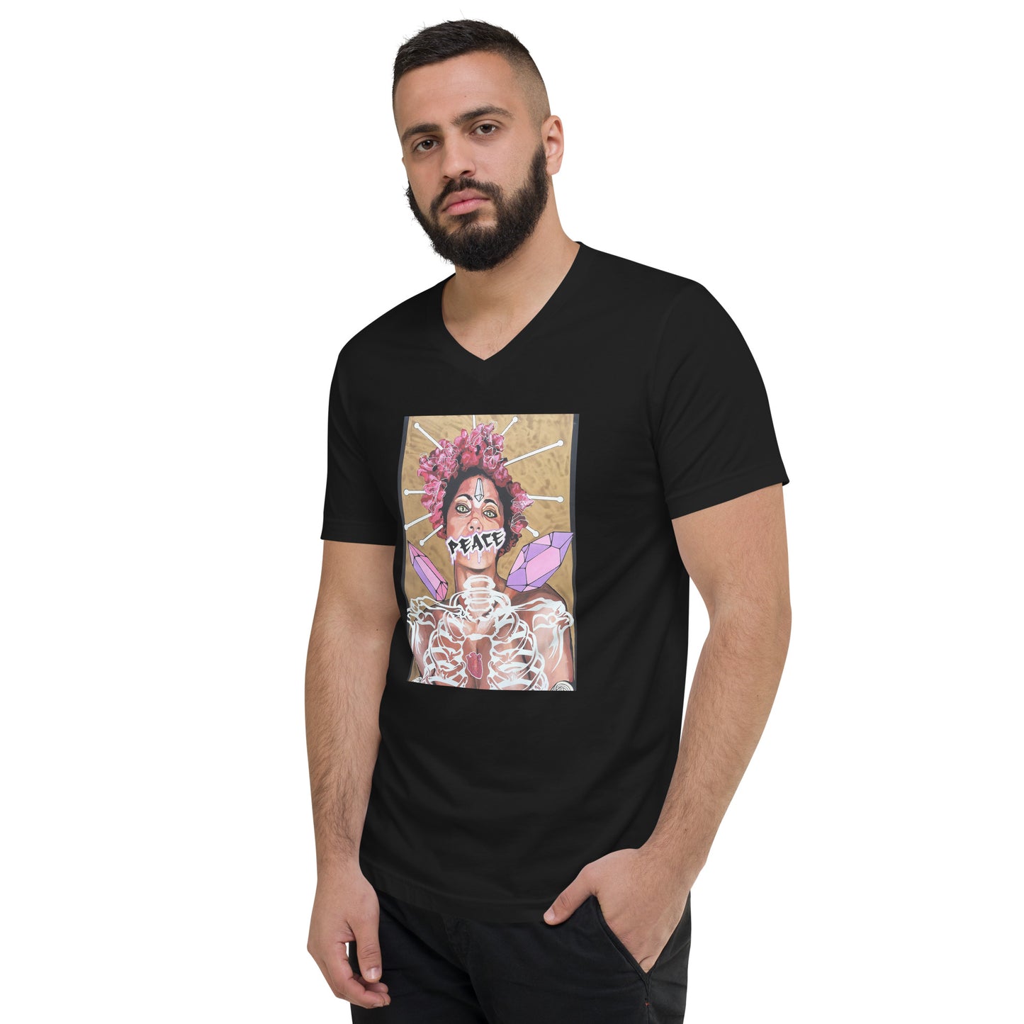 Kurzärmeliges Unisex-T-Shirt mit V-Ausschnitt Peace
