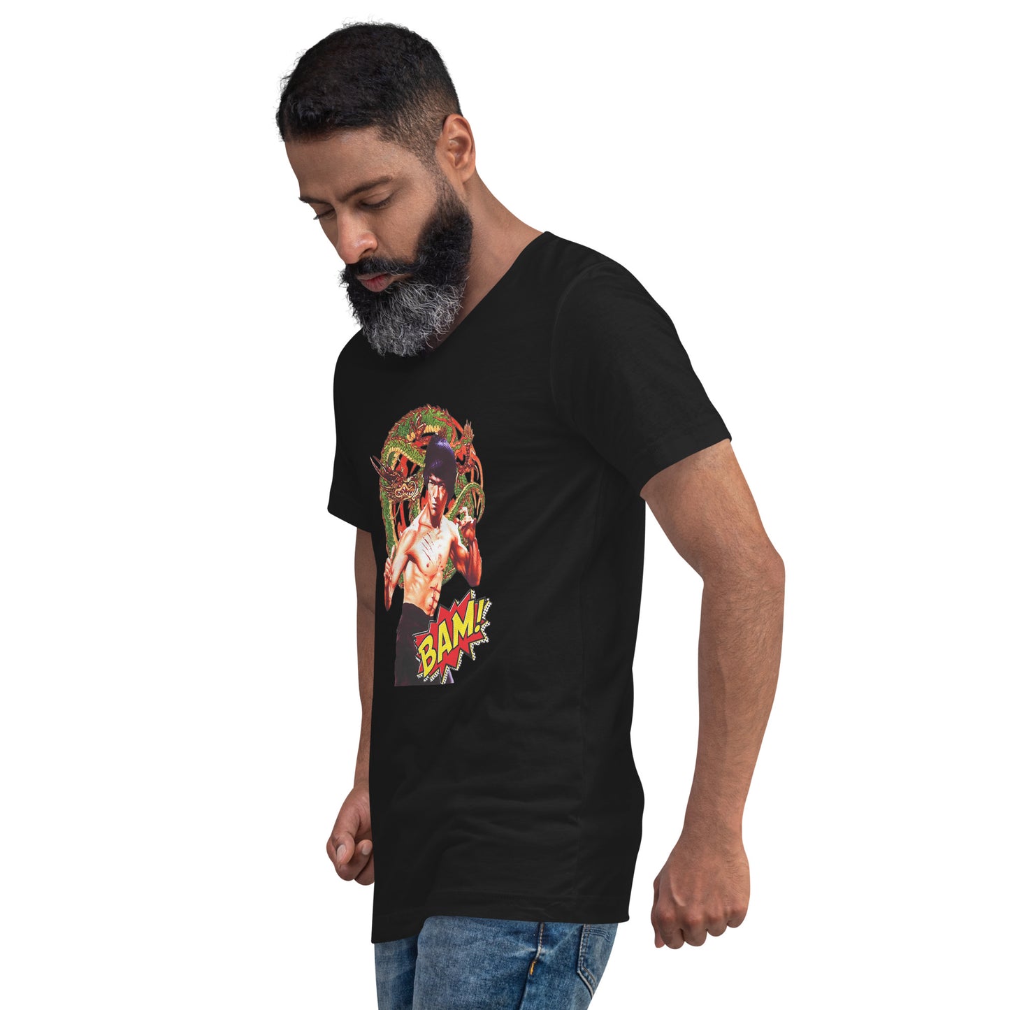 Kurzärmeliges Unisex-T-Shirt mit V-Ausschnitt Bruce Lee