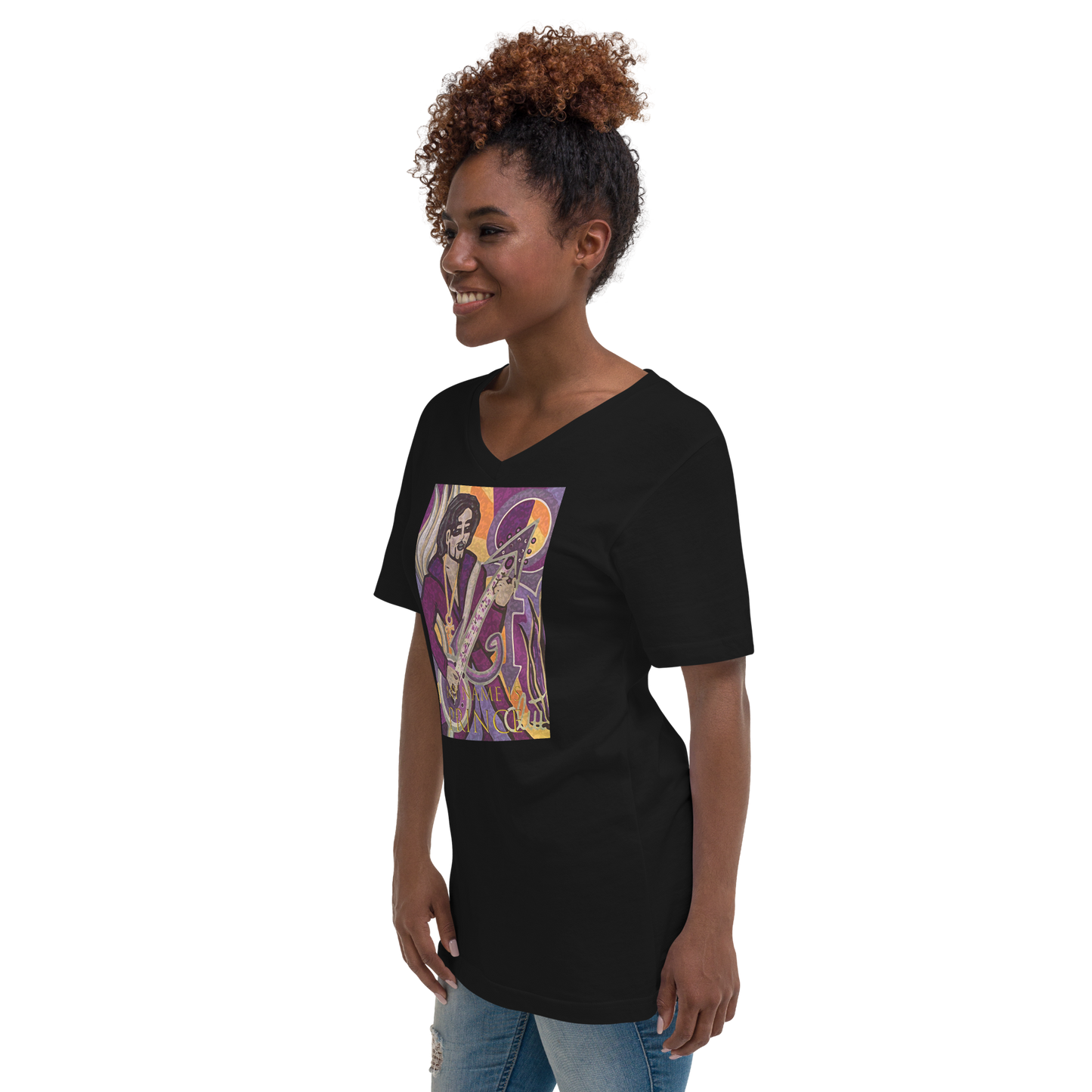 Kurzärmeliges Unisex-T-Shirt mit V-Ausschnitt My name is Prince
