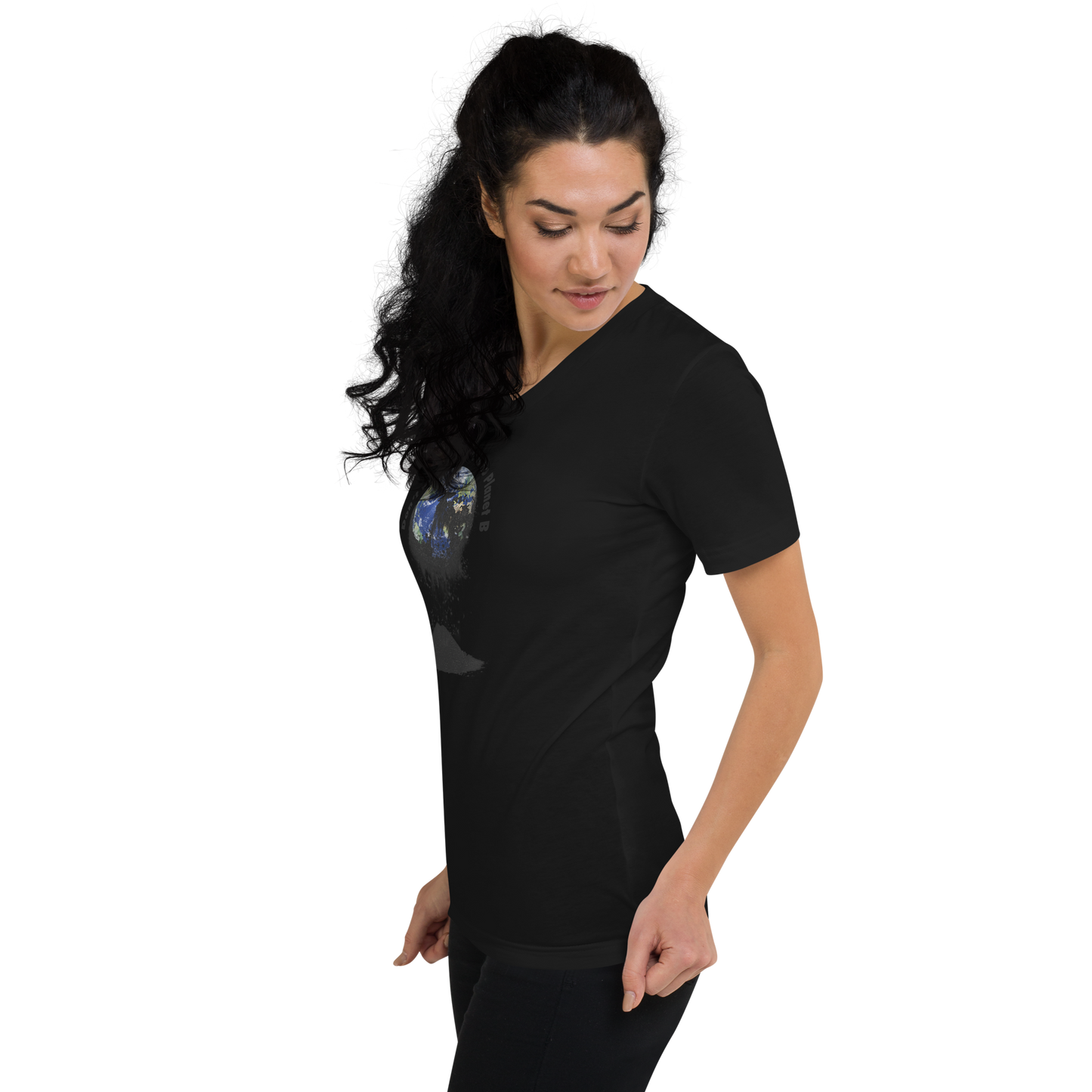 Kurzärmeliges Unisex-T-Shirt mit V-Ausschnitt Don't waste it. There is no Planet B.