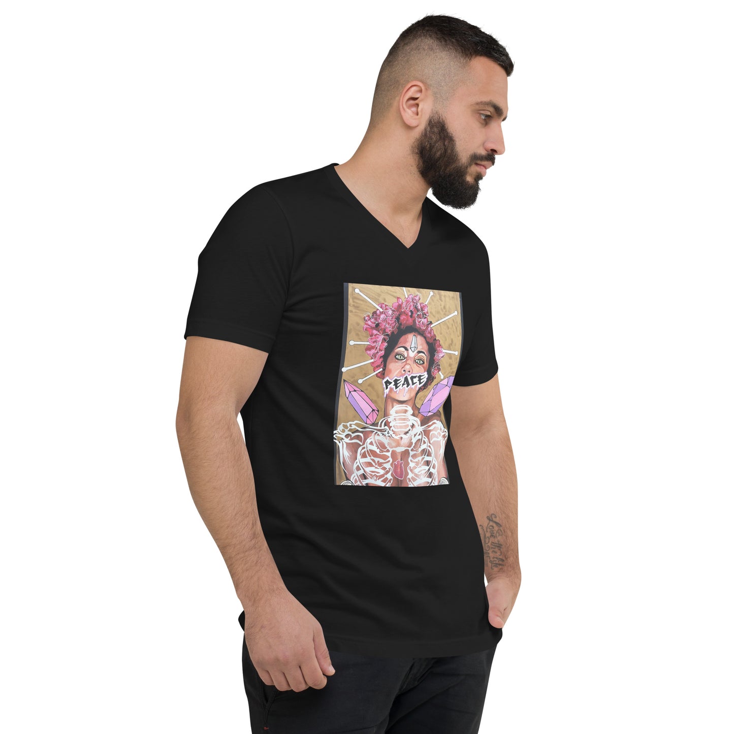 Kurzärmeliges Unisex-T-Shirt mit V-Ausschnitt Peace