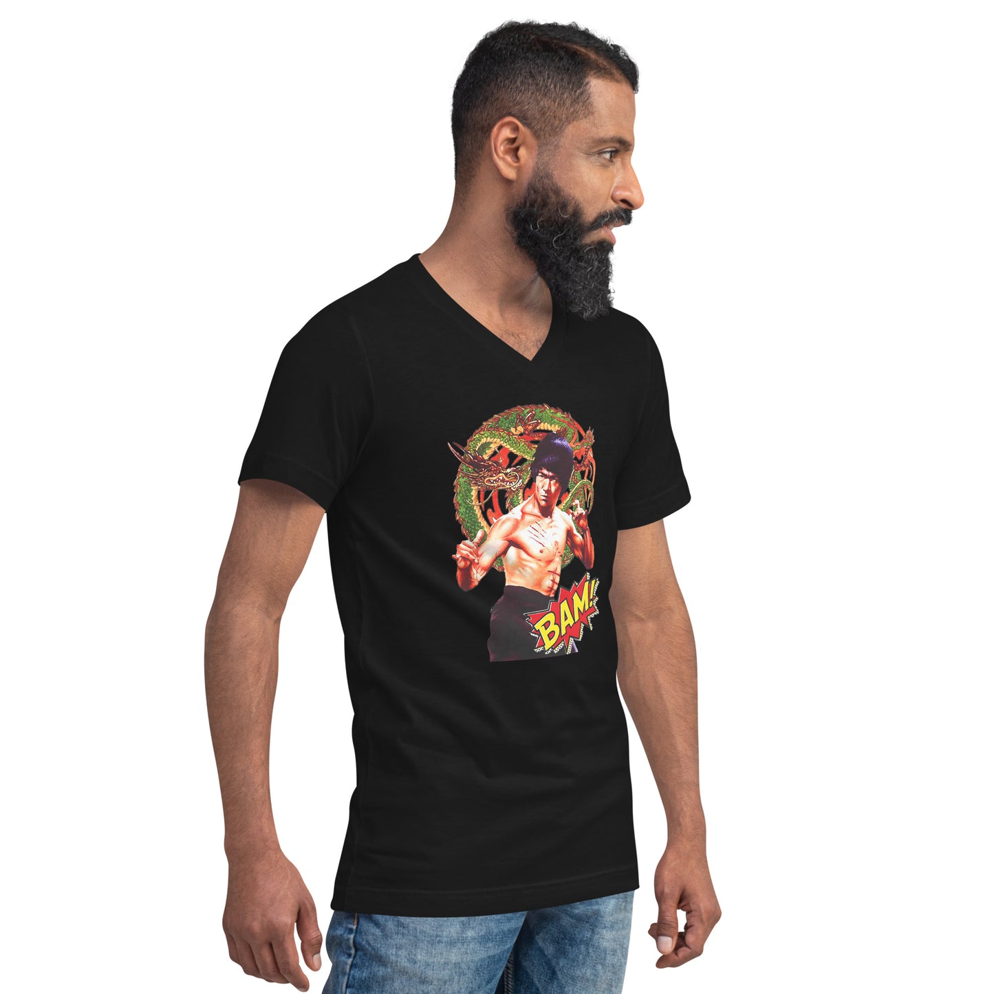 Kurzärmeliges Unisex-T-Shirt mit V-Ausschnitt Bruce Lee