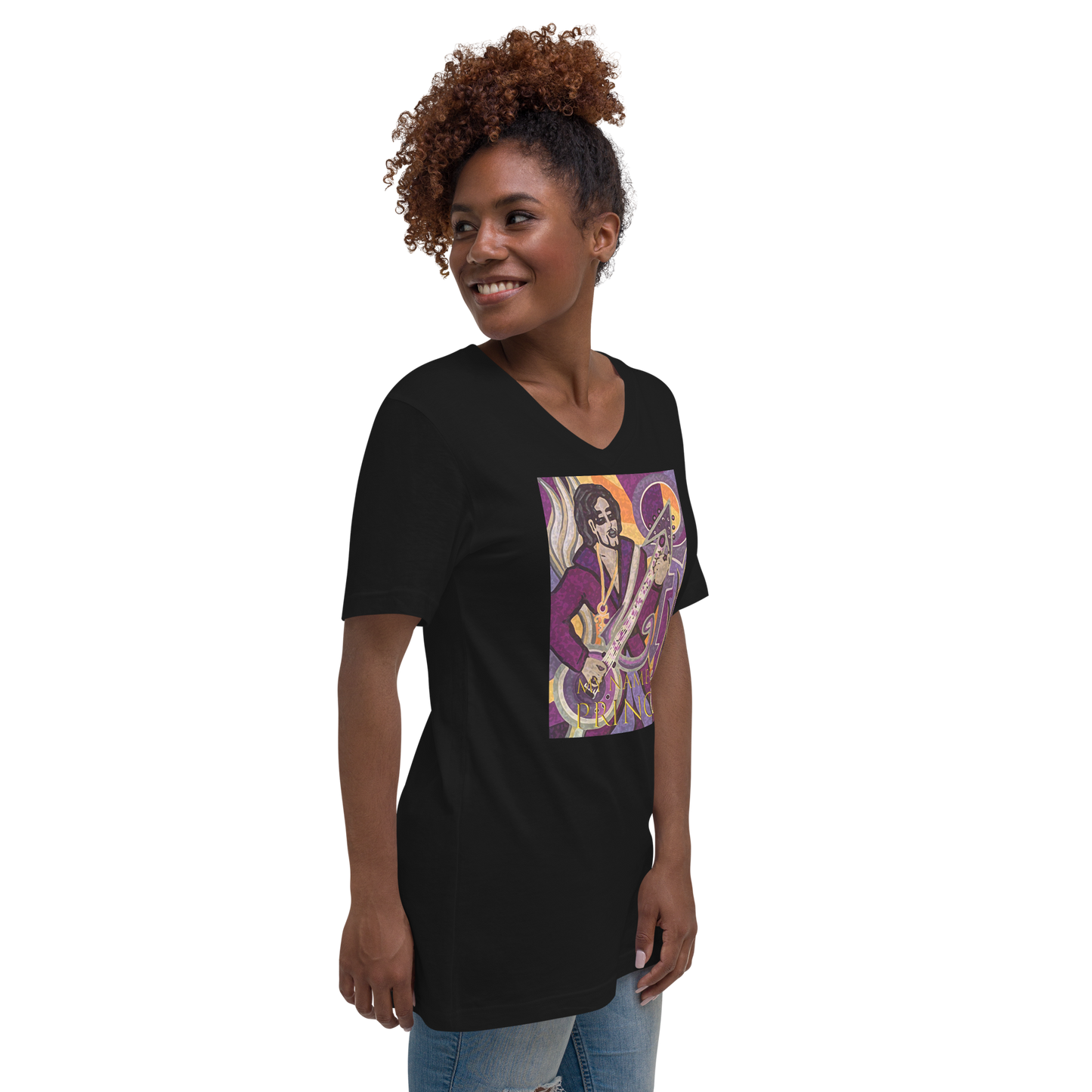 Kurzärmeliges Unisex-T-Shirt mit V-Ausschnitt My name is Prince
