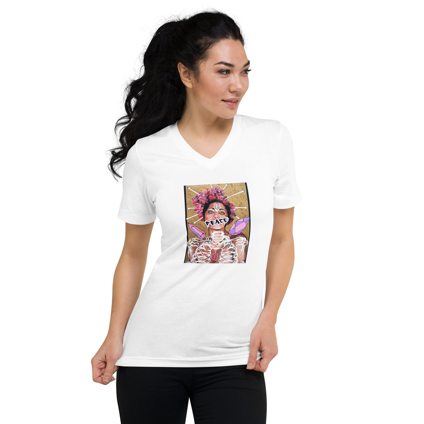 Kurzärmeliges Unisex-T-Shirt mit V-Ausschnitt PEACE