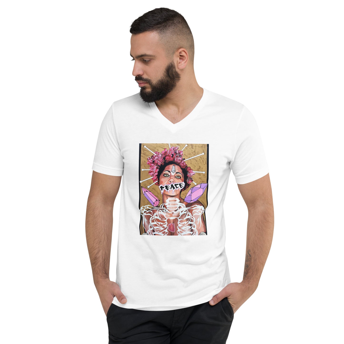 Kurzärmeliges Unisex-T-Shirt mit V-Ausschnitt Peace